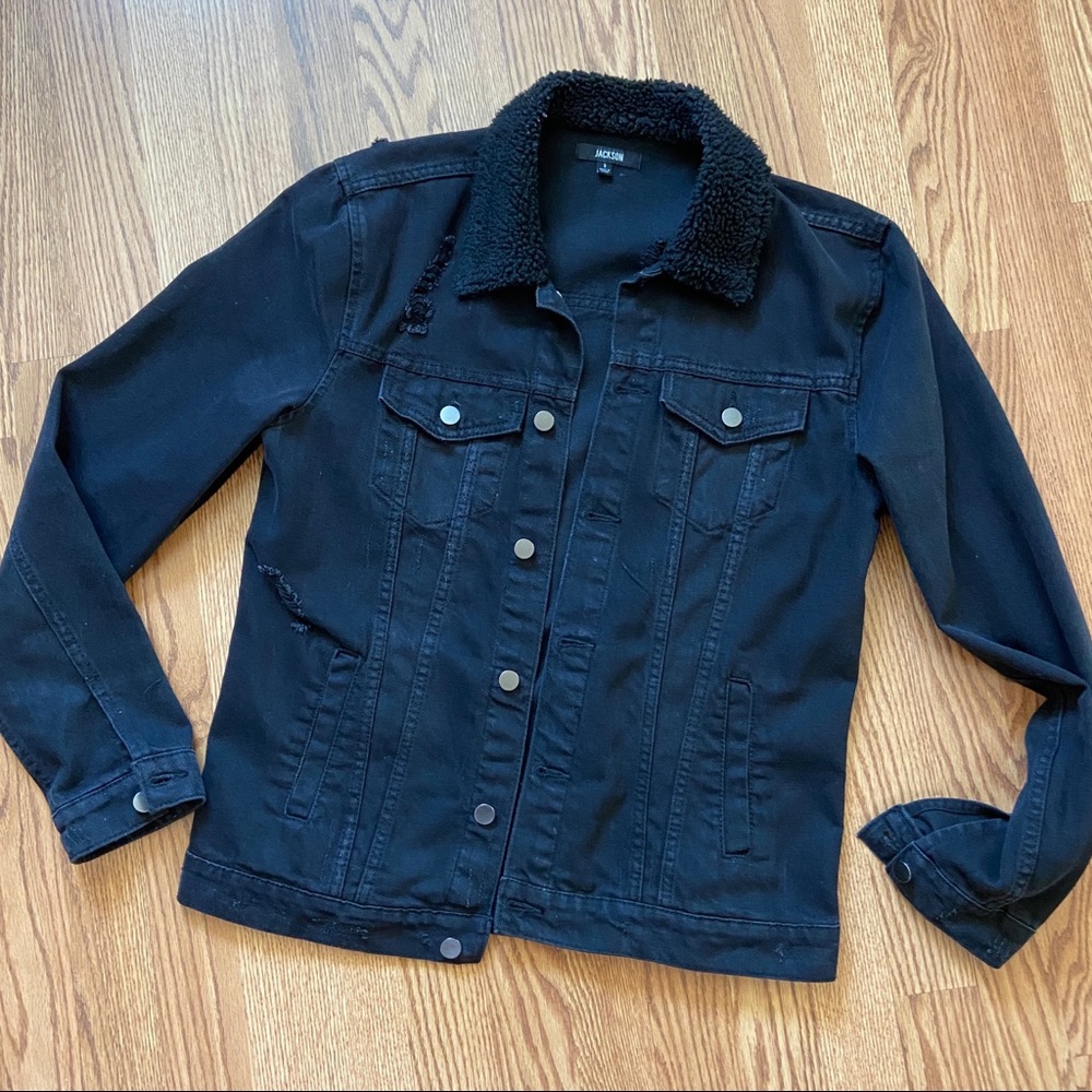 Mens Jackson black distressed jean jacket